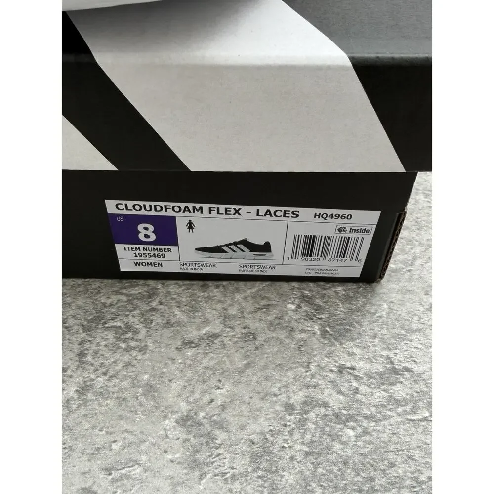 Adidas Arch Rise Cloudfoam Flex Laces Black Sneakers Women's 8 Wide Fit NWT
